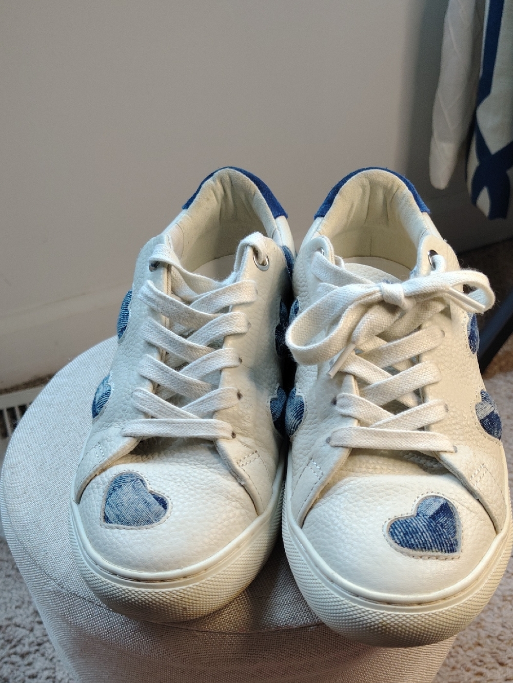 Kurt Geiger White Sneakers with Blue Heart Appliqués